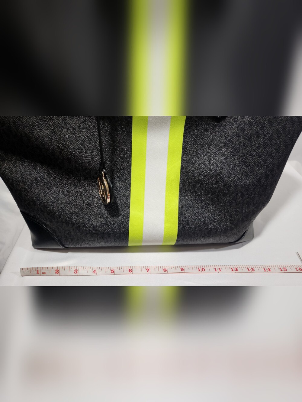 Michael Kors Eva Large Tote  Neon Yellow Stripe - Picture 15 of 16